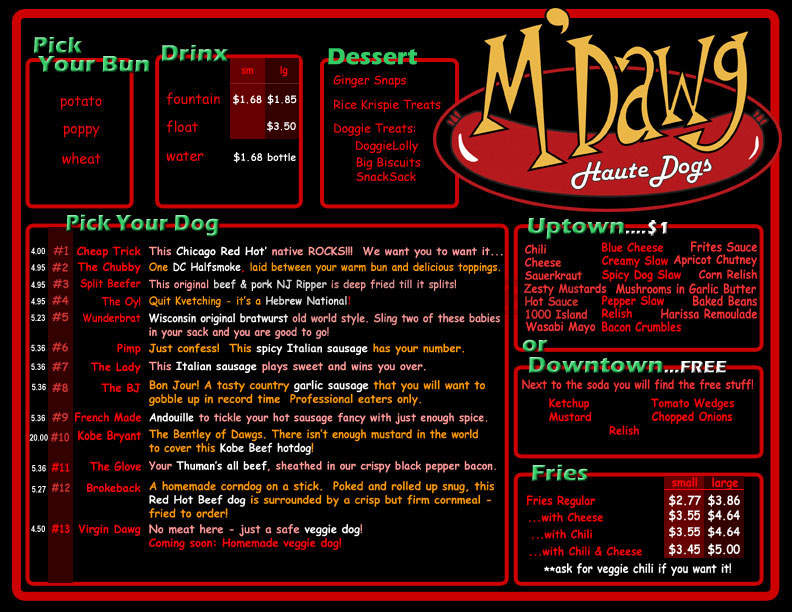 M'Dawg Haute Dogs - Washington, DC menu_pic