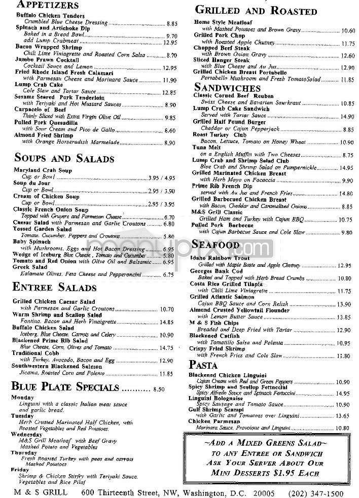 M & S Grill - Washington, DC menu_pic