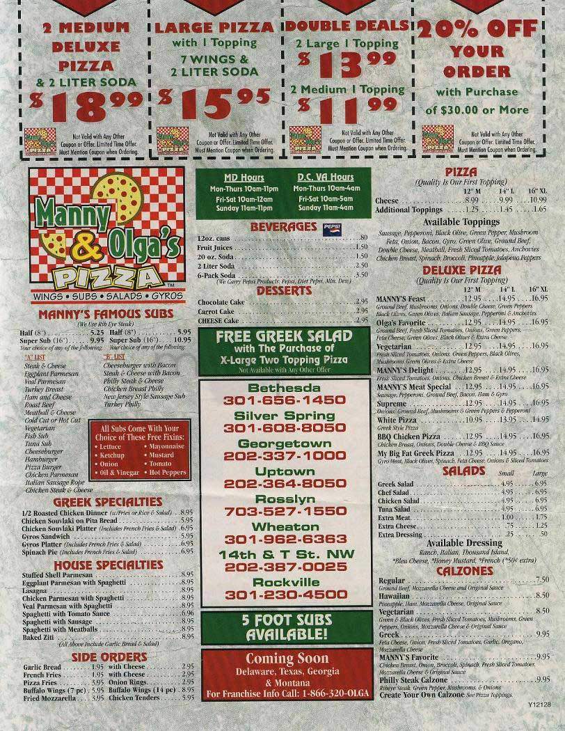 Manny's & Olga's - Arlington, VA menu_pic