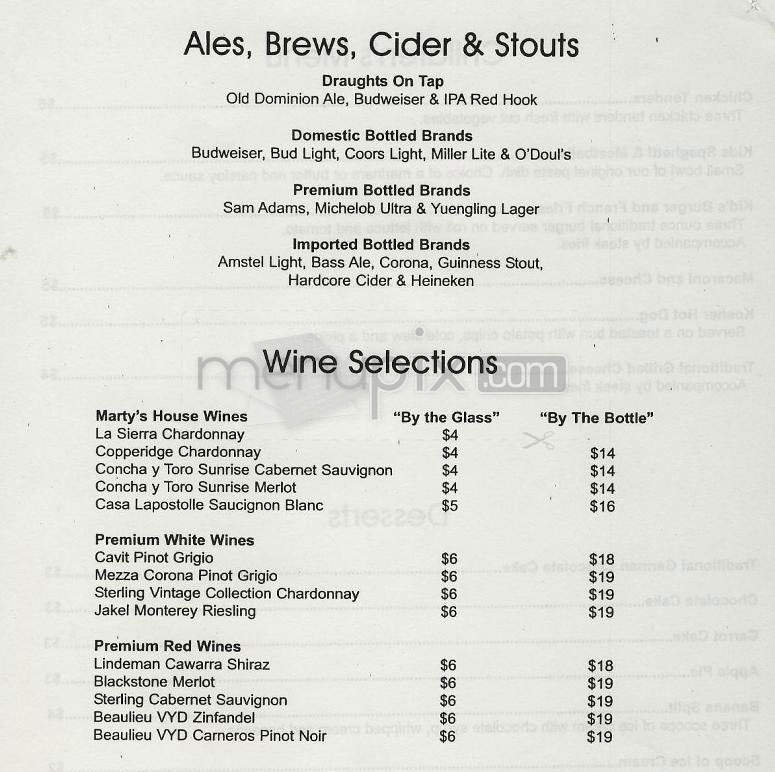 Marty's Restaurant Inc - Washington, DC menu_pic