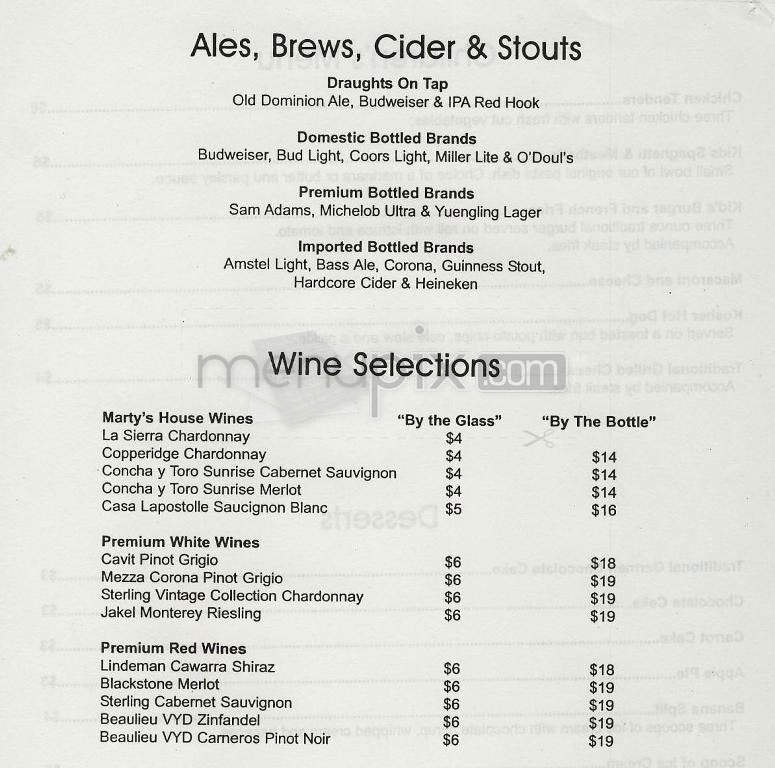 Marty's Restaurant Inc - Washington, DC menu_pic