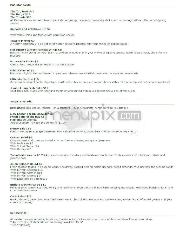 Mc Fadden's Restaurant & Sln - Washington, DC menu_pic