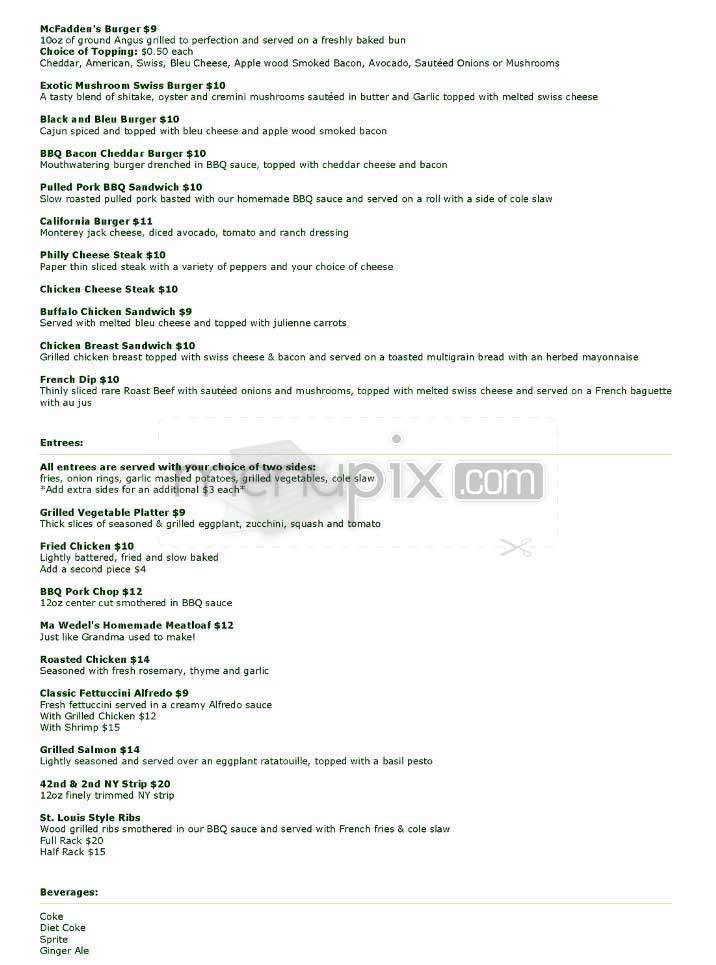 Mc Fadden's Restaurant & Sln - Washington, DC menu_pic