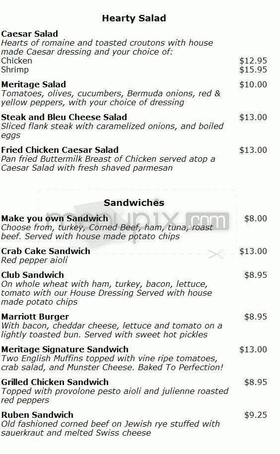 Meritage Restaurant at Bethesda North Marriott - North Bethesda, MD menu_pic