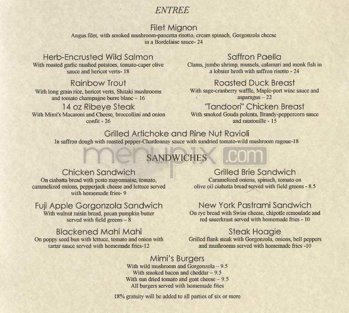 Mimi's - Washington, DC menu_pic