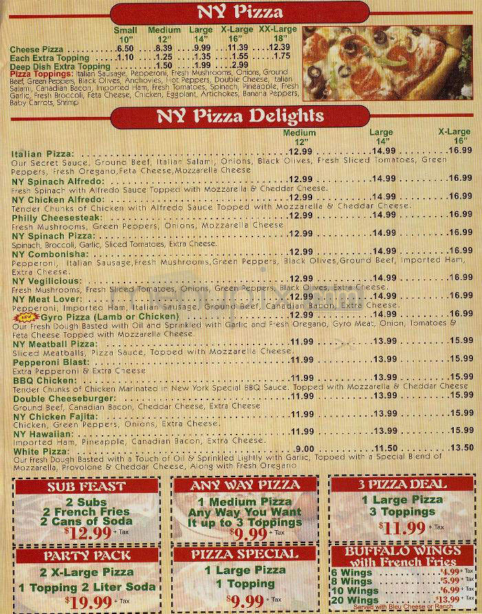 New York Pizza - Washington, DC menu_pic