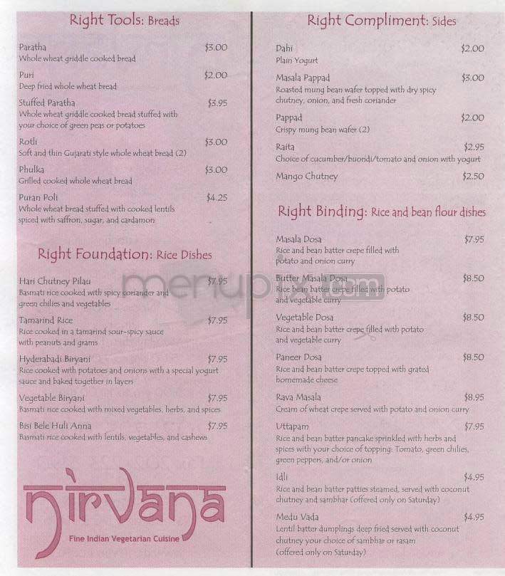 Nirvana - Washington, DC menu_pic