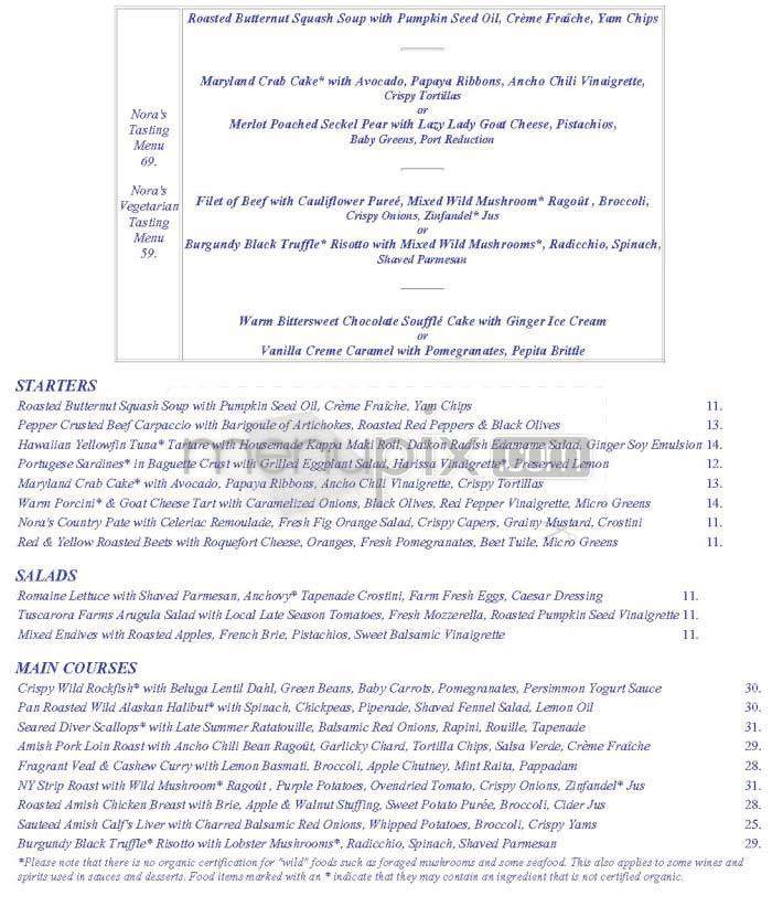 Restaurant Nora - Washington, DC menu_pic