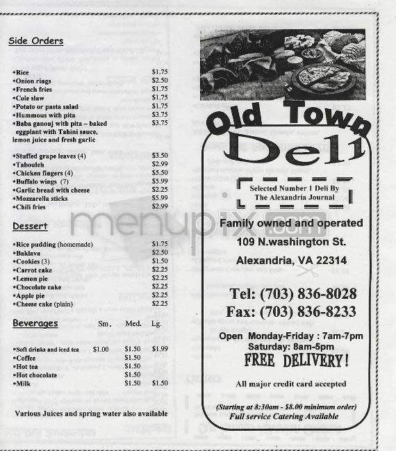 Olde Towne Deli - Alexandria, VA menu_pic