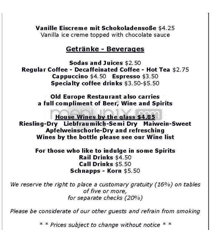 Old Europe - Washington, DC menu_pic