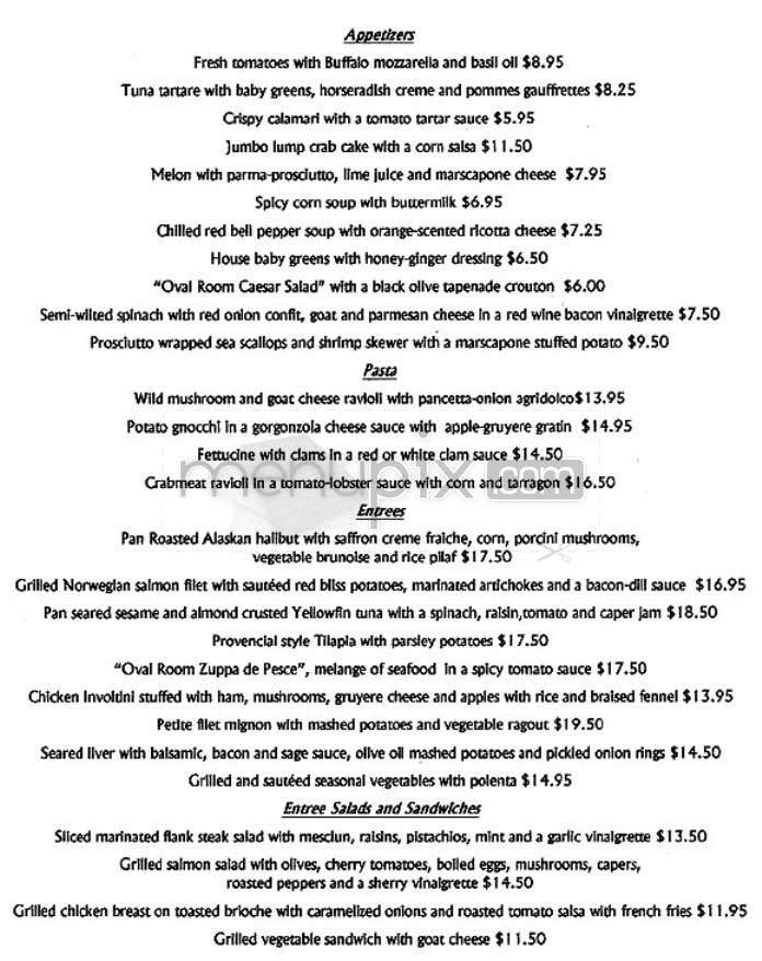The Oval Room - Washington, DC menu_pic