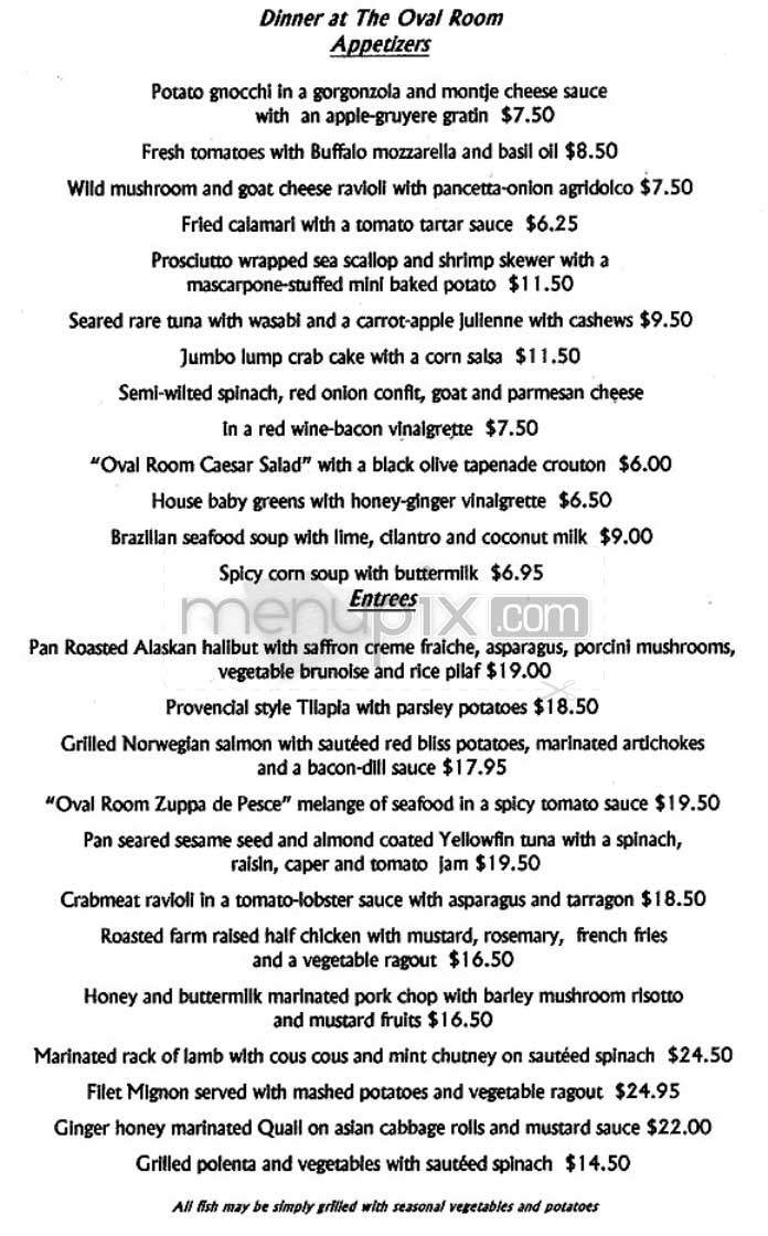The Oval Room - Washington, DC menu_pic
