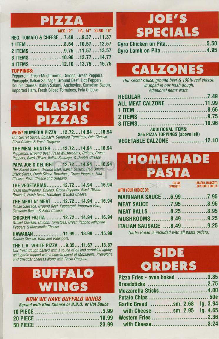 Papa Joe's Pizza - Washington, DC menu_pic