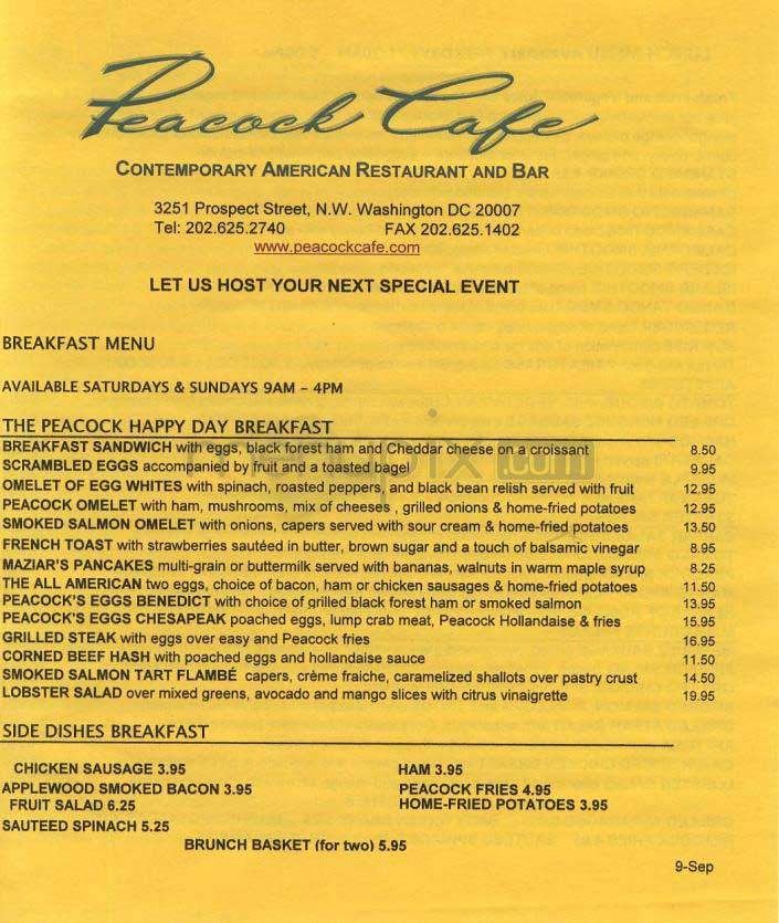 Peacock Cafe - Washington, DC menu_pic