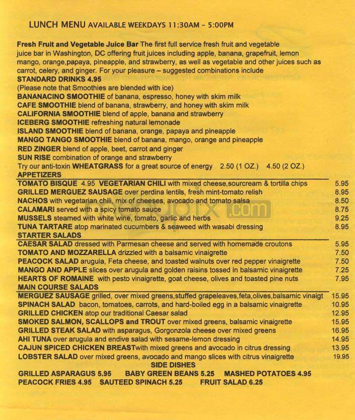 Peacock Cafe - Washington, DC menu_pic