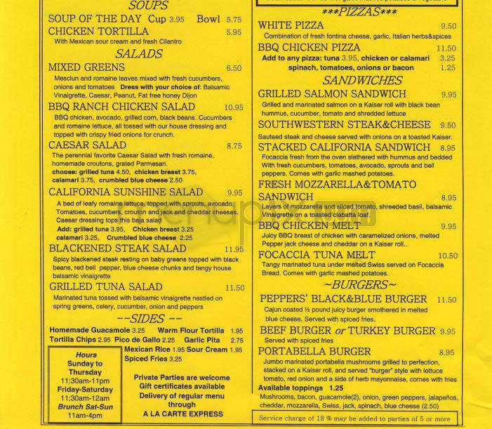 Peppers - Washington, DC menu_pic