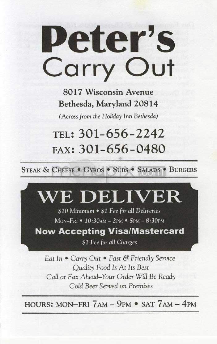 Peter's Carry Out - Bethesda, MD menu_pic