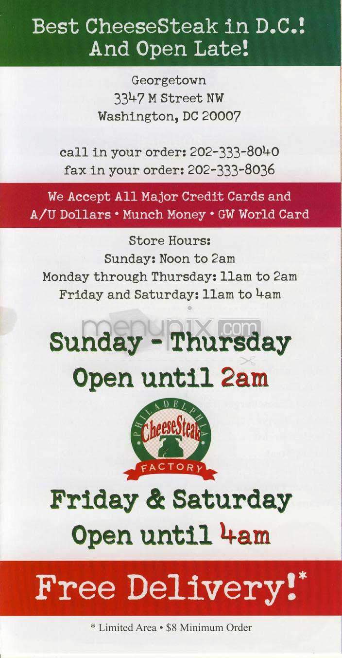 Philadelphia Cheesesteak Factory - Washington, DC menu_pic