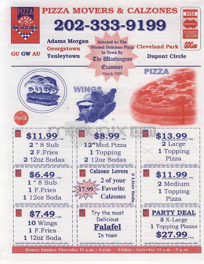 Pizza Movers & Calzones - Washington, DC menu_pic