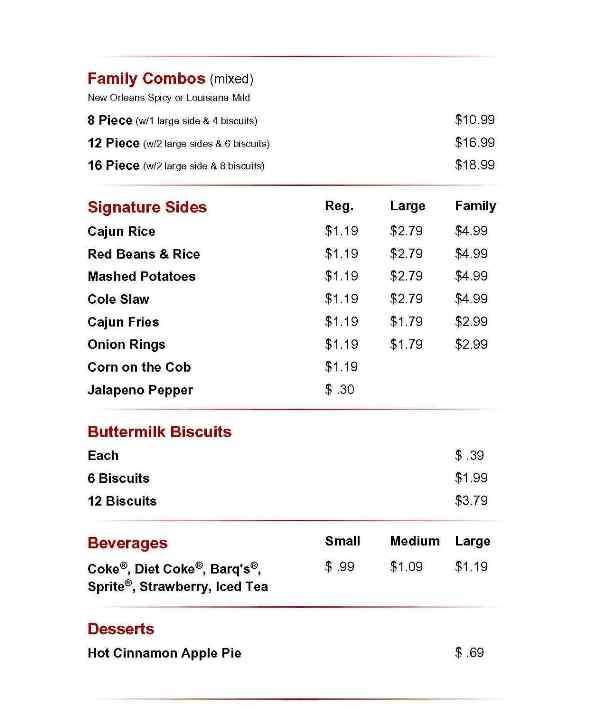 Popeye's Chicken & Biscuits - Arlington, VA menu_pic