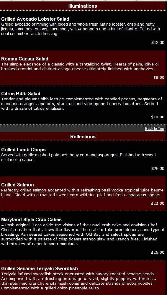 Posh Restaurant & Supper Club - Washington, DC menu_pic