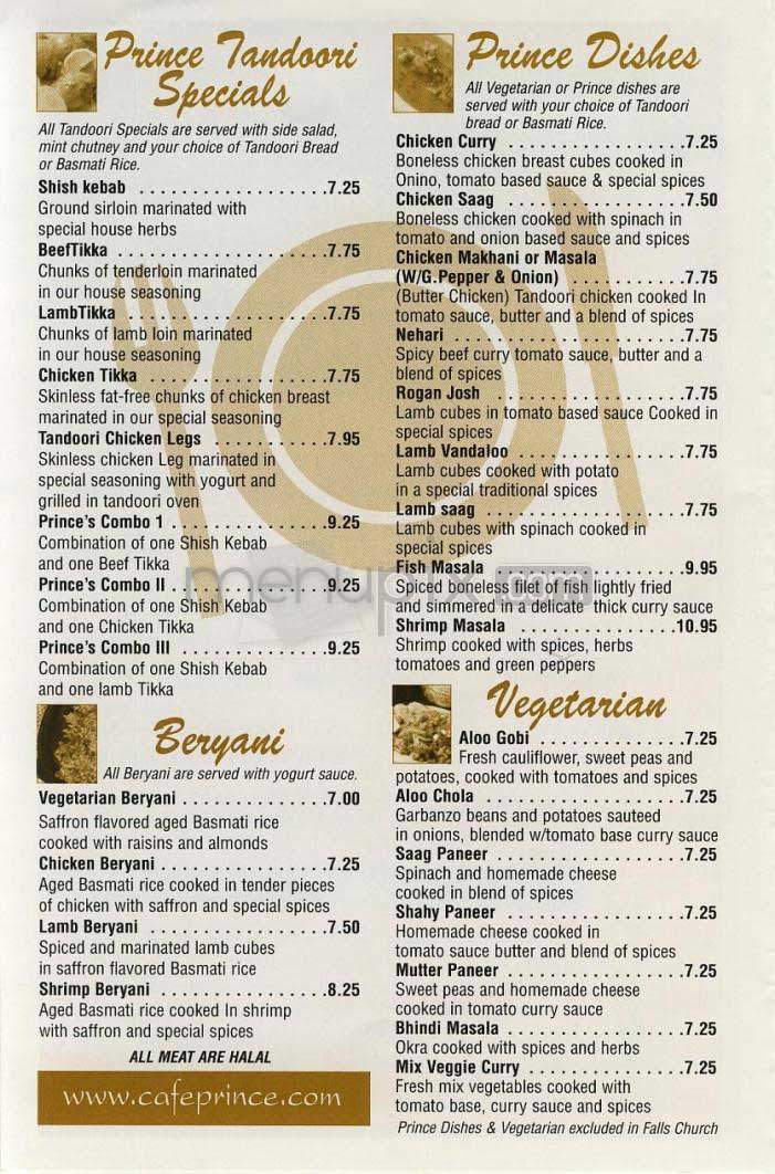 Prince Cafe - Washington, DC menu_pic