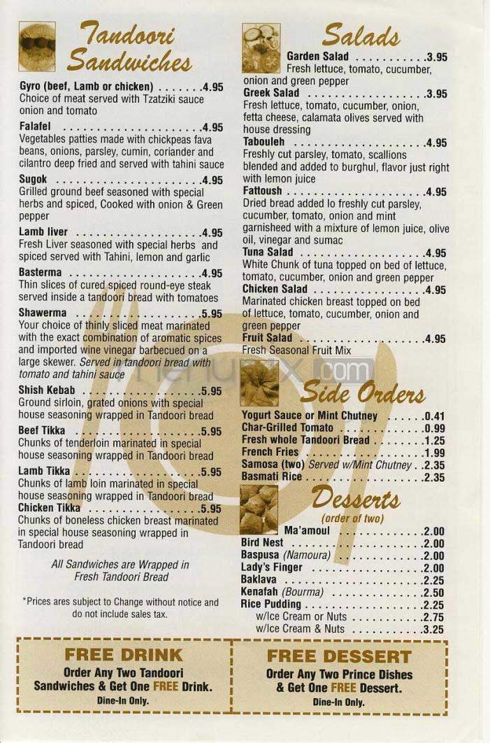 Prince Cafe - Washington, DC menu_pic