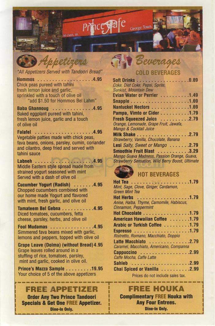 Prince Cafe - Washington, DC menu_pic