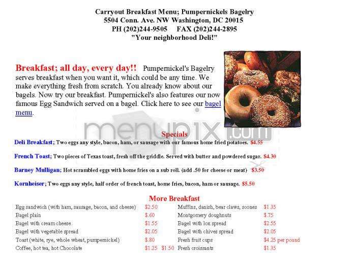 Pumpernickel's Deli - Washington, DC menu_pic