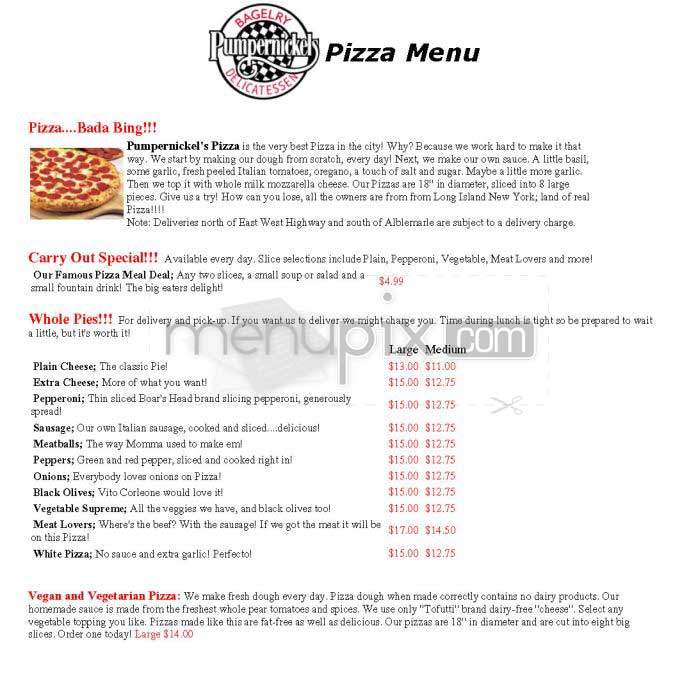 Pumpernickel's Deli - Washington, DC menu_pic