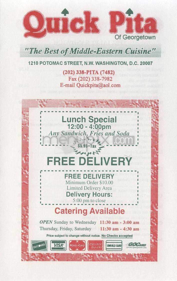 Quick Pita - Washington, DC menu_pic