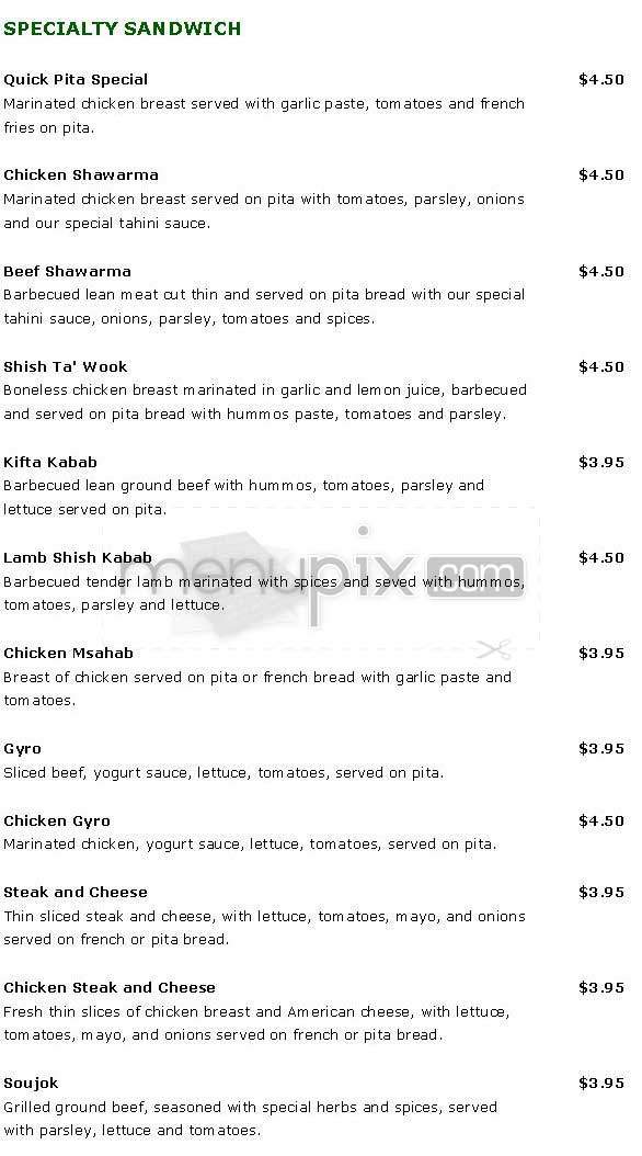 Quick Pita - Washington, DC menu_pic