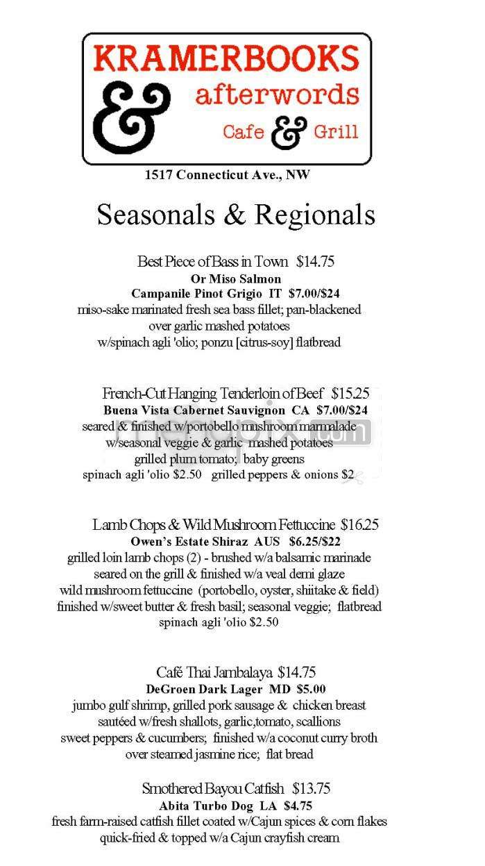 Afterwords Cafe - Washington, DC menu_pic