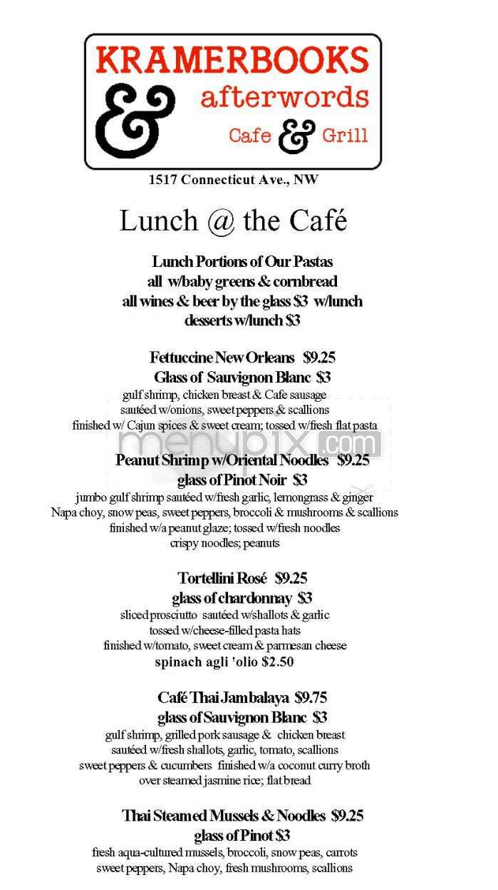 Afterwords Cafe - Washington, DC menu_pic
