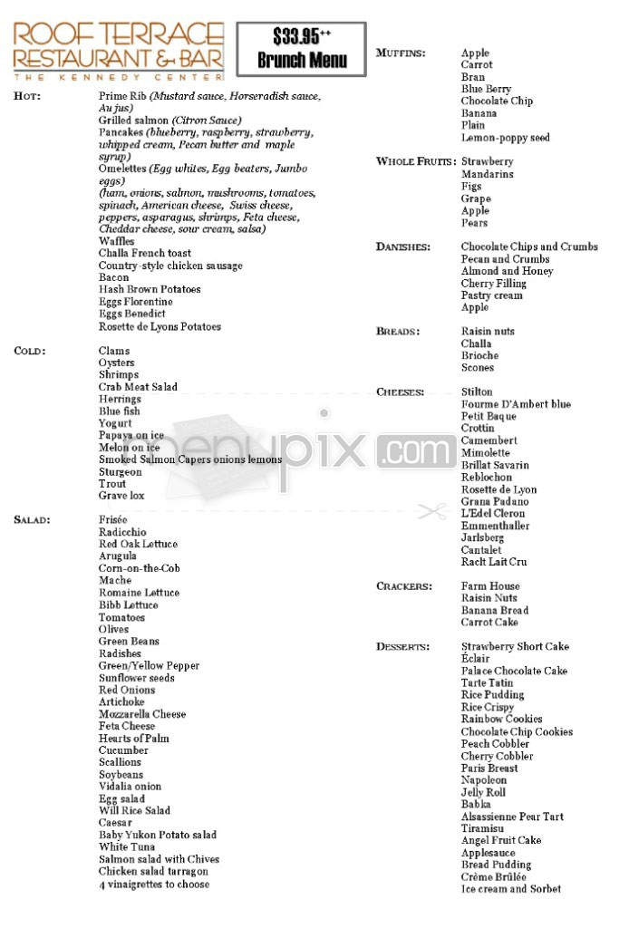 Roof Terrace Restaurant & Bar - Washington, DC menu_pic
