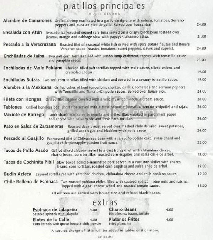 Rosa Mexicano - Washington, DC menu_pic