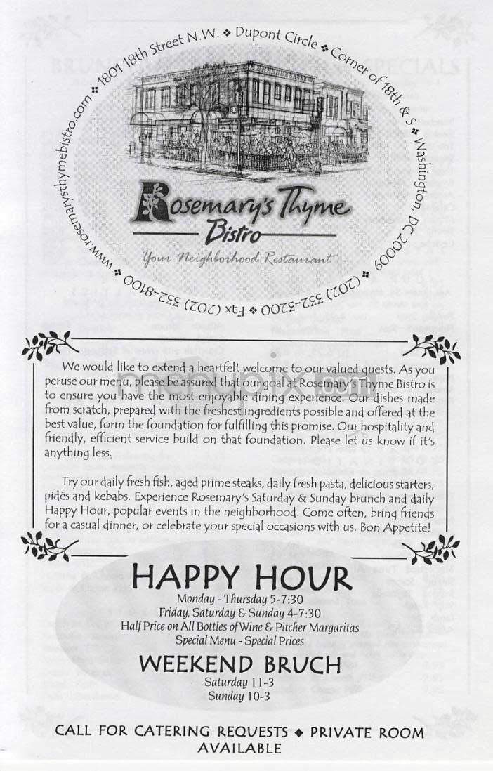 Rosemary's Thyme Bistro - Washington, DC menu_pic