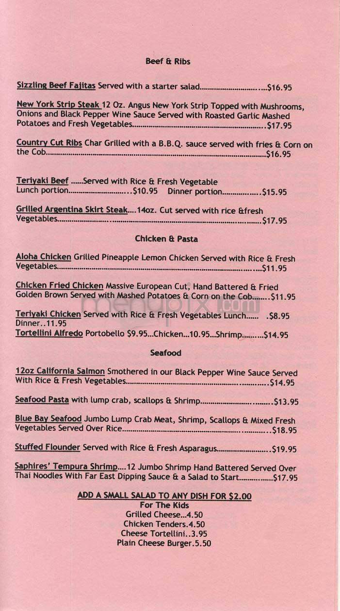 Saphire Cafe - Bethesda, MD menu_pic