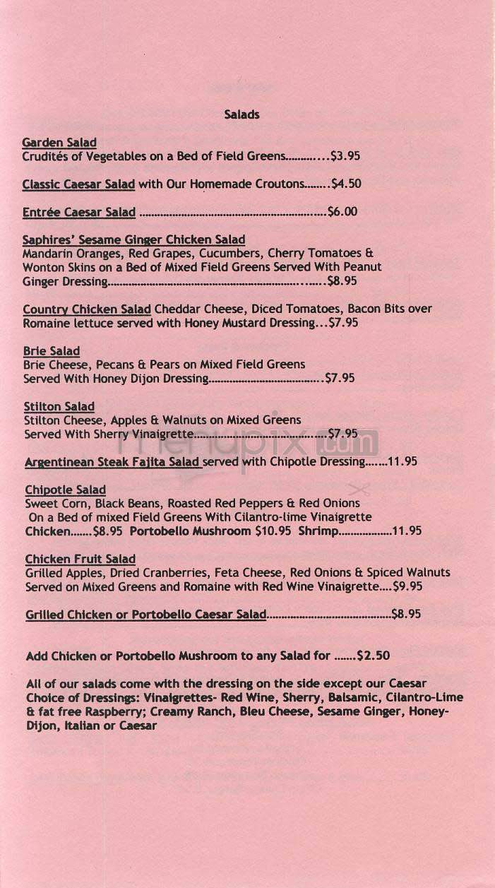 Saphire Cafe - Bethesda, MD menu_pic