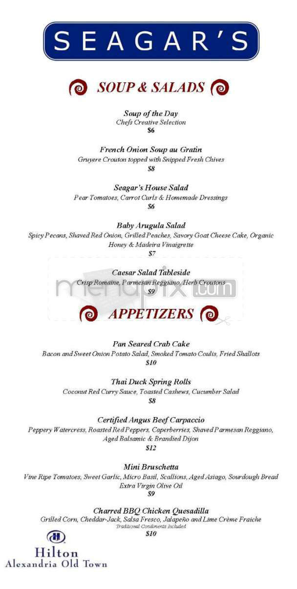 Seagar's Restaurant - Alexandria, VA menu_pic