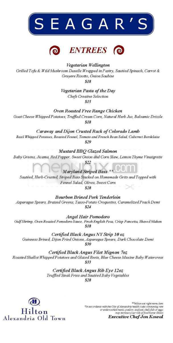 Seagar's Restaurant - Alexandria, VA menu_pic