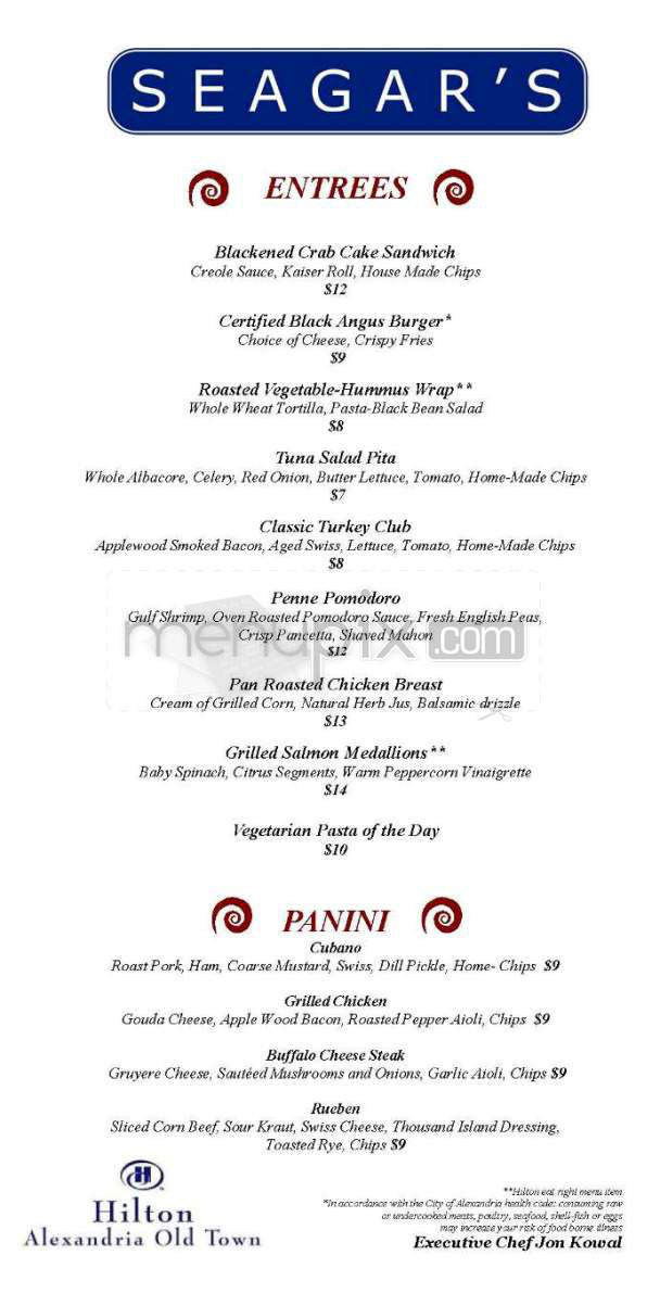 Seagar's Restaurant - Alexandria, VA menu_pic