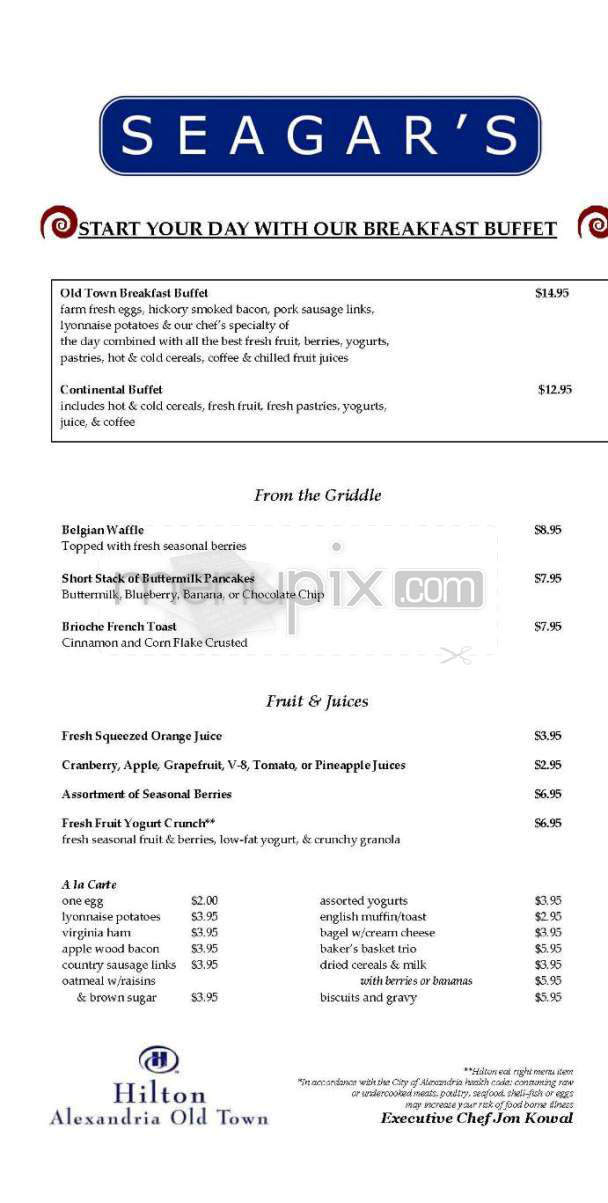 Seagar's Restaurant - Alexandria, VA menu_pic