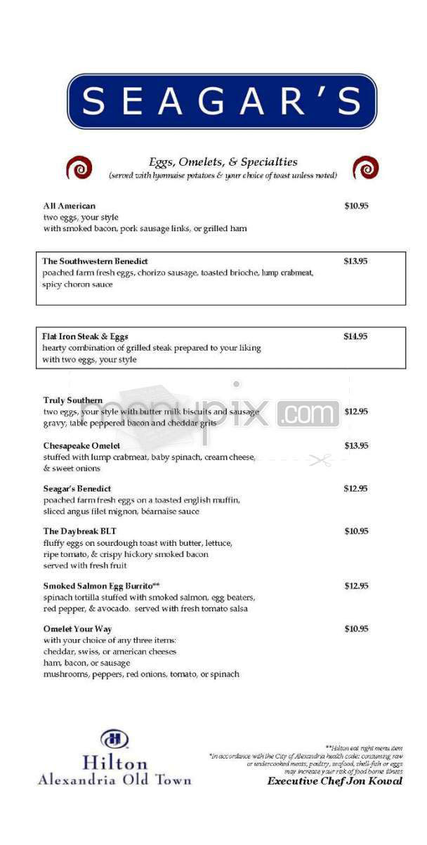 Seagar's Restaurant - Alexandria, VA menu_pic