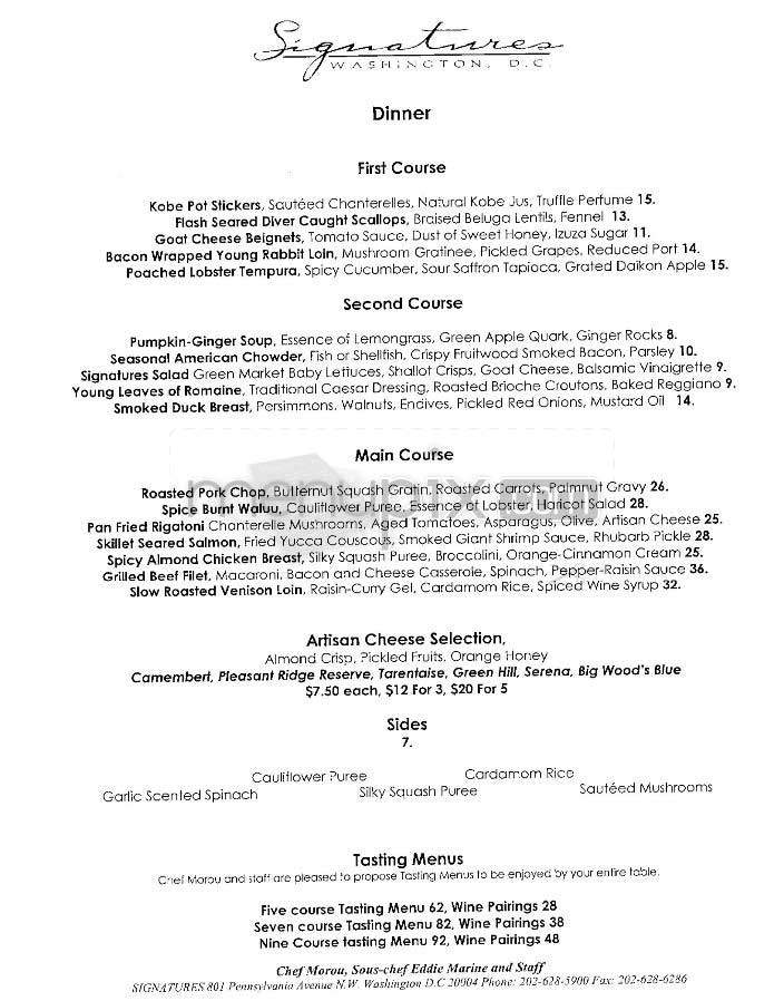Signatures - Washington, DC menu_pic