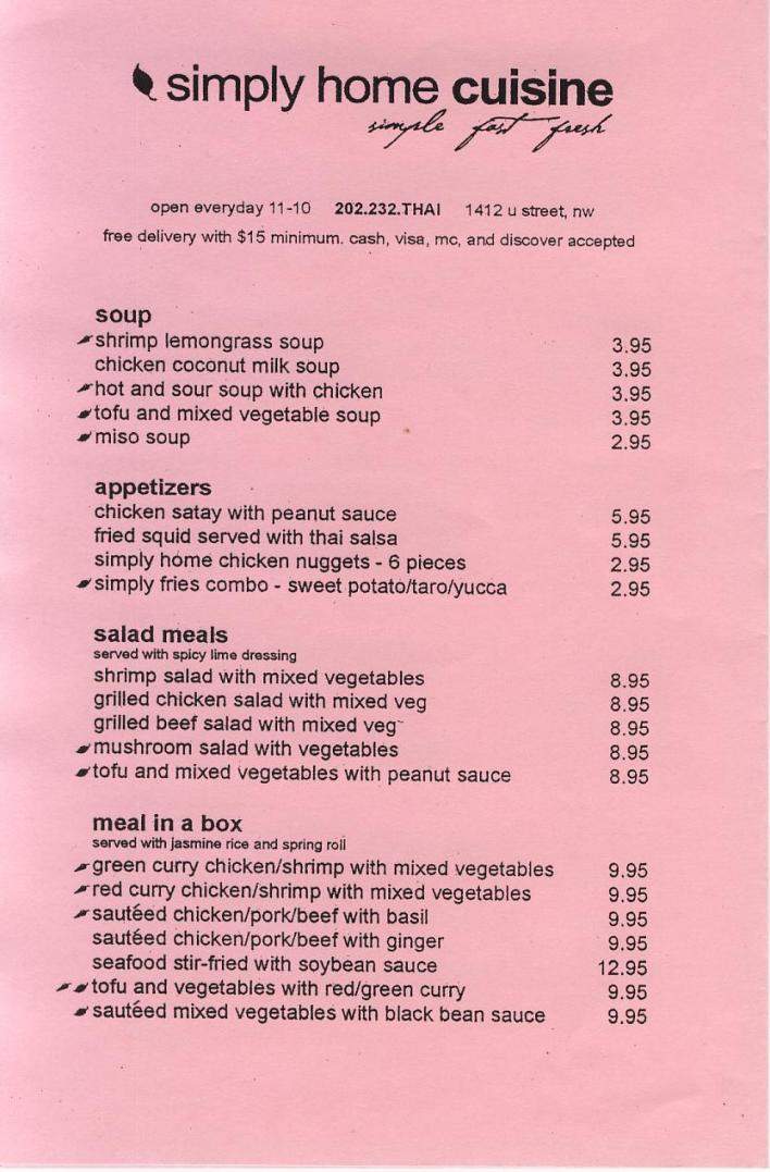 Simply Home Cuisine - Washington, DC menu_pic
