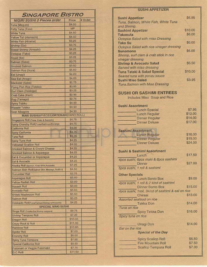 Singapore Bistro - Washington, DC menu_pic
