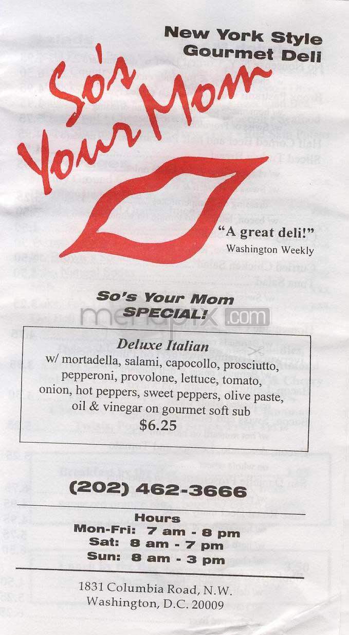 So's Your Mom - Washington, DC menu_pic