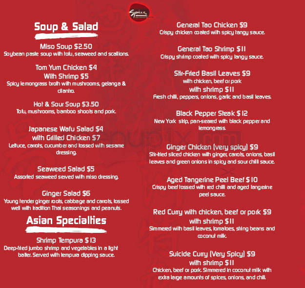Spices Asian Restaurant - Washington, DC menu_pic