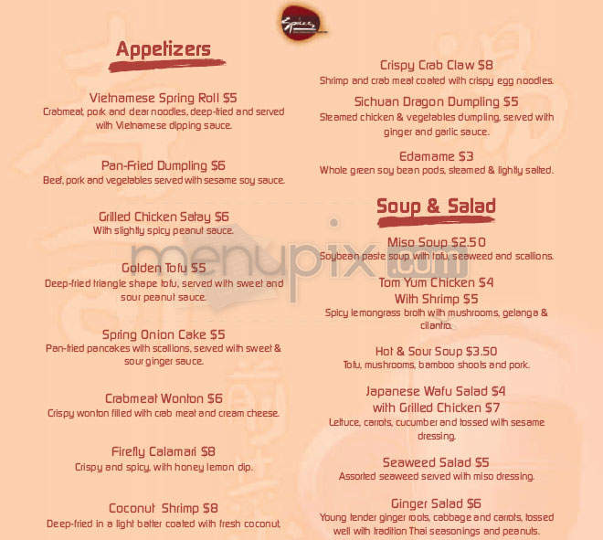 Spices Asian Restaurant - Washington, DC menu_pic